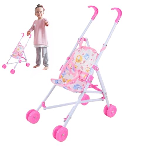 Babypuppenstuhlwagen faltbare tragbare Puppenwagen mit T-förmiger Sicherheitsgürtel & Push-Griff abnehmbar waschbarer Babypuppenwagen für Mädchen, vorgetäuschtes Spiel, Red Doll Kinderstärkepuppen Ki von CAKEEYUM