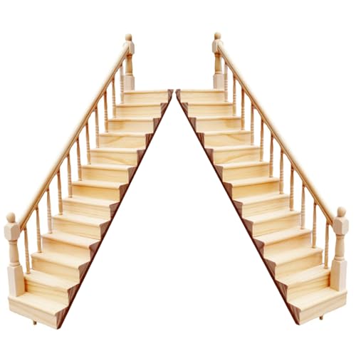 2 teiliges Puppenhausmöbel im Maßstab 1:12, Miniaturtreppe aus Holz Puppenhausmöbel Handlauf für rechte und Linke Armlehne DIY Unbemalte Treppe für Puppenhauszubehör Puppenhausmöbel 1:12 S von CAKEEYUM