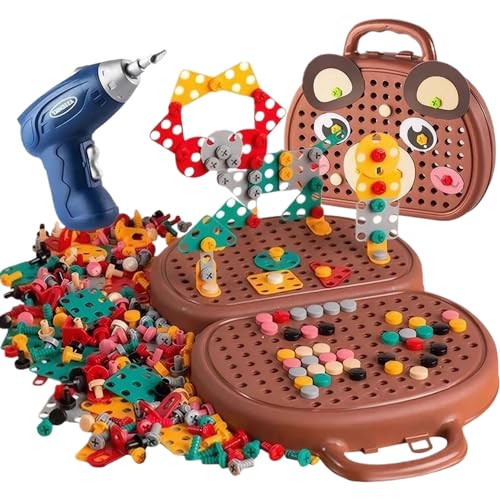 212pcs Kleinkindbohrer und Schraubenspielzeug Bärenkasten Montessori Toys mit Drill Tragbar 2D/3D-Kleinkind-Bohrer für Kreativitätsspülen und praktisches Lernspiel von CAKEEYUM