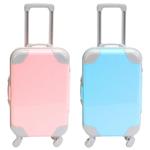 CAKEEYUM 2pcs Mini Koffer realistische Mini -Koffer Party Favor Offenbares Mini -Gepäck mit ausziehbarer Zug Rute und beweglicher Rad Mini Koffer für Puppen -Mädchen -Geschenke Stil 1 von CAKEEYUM