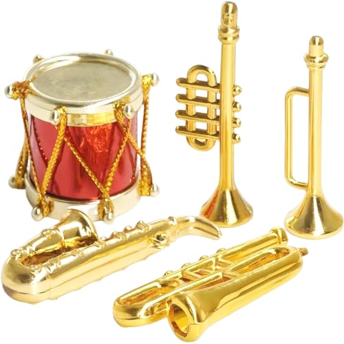 CAKEEYUM 5pcs Miniaturinstrumente süße lebensechte winzige Miniatur -Musikinstrumente Saxophon Trompete Drum Sets Miniaturpuppenhauszubehör für Dollhouse Mini Music Room von CAKEEYUM