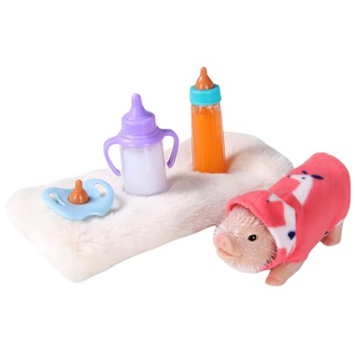 5pcs Silicon Schweinset, Mini Schwein Spielzeug realistische Baby -Schweineduppe mit Stoff Silikontieren mit Ferkelzubehör zum Geburtstag von Kindern, Weihnachtsgeschenkspiel von CAKEEYUM