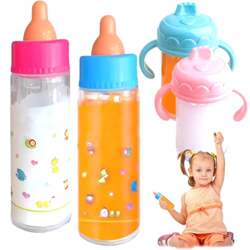 CAKEEYUM 6pcs/Set Babypuppenflaschen Set, lustige Magics Babypuppenflaschen mit verschwundenem Milch oder Saft, Simulation Puppenzubehör für Kindergeschenk von CAKEEYUM