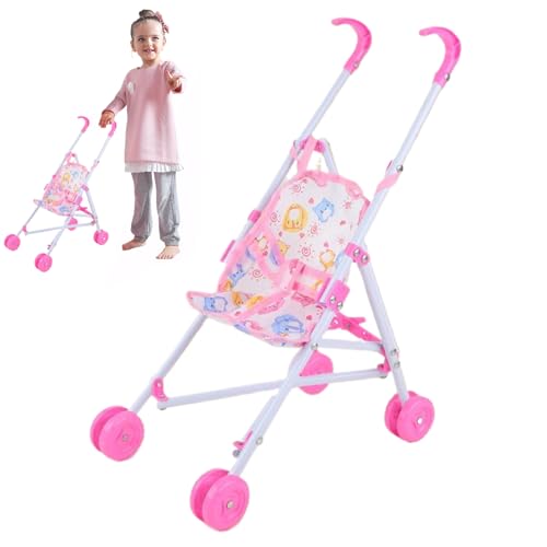 CAKEEYUM Babypuppenbuggy zusammenklappbarer tragbarer Puppenwagen mit T förmigem Sicherheitsgurt und Schiebegriff Abnehmbarer waschbarer Puppenwagen für Mädchen Rollenspiele Rot von CAKEEYUM