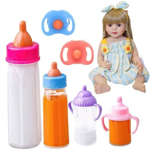 CAKEEYUM Babypuppenflaschen Set niedliche Babypuppenflaschen Simulation Babyflaschen mit 2 Spielzeug Schnuller Verschwinden Milchflasche Babypuppenzubehör für Kinder Weihnachten Geburtstag Geschenke von CAKEEYUM