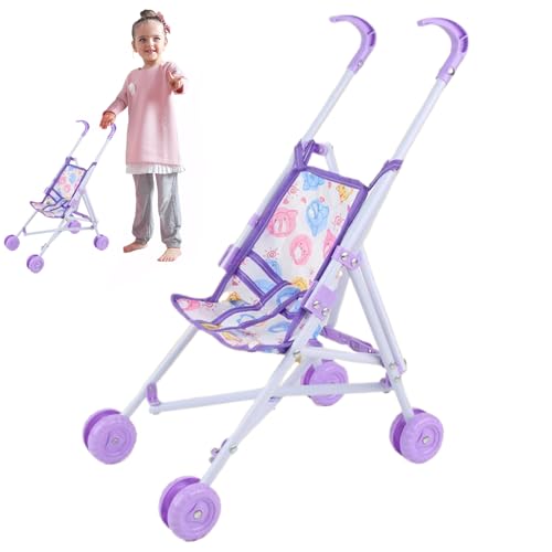 CAKEEYUM Babypuppenstuhlwagen Faltbare tragbare Puppenwagen mit T-förmiger Sicherheitsgürtel & Push-Griff abnehmbar waschbarer Babypuppenwagen für Mädchen, so tun, als Spiel lila, lila von CAKEEYUM