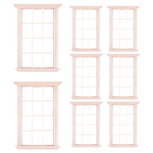 CAKEEYUM Dollhouse Fenster 1:12 Skala 8pcs Holz Miniaturfenster Rahmen DIY Craft Mini Fenstermodell mit 12 Gitterpuppen Hausmöbeln für Puppenhauszubehör von CAKEEYUM