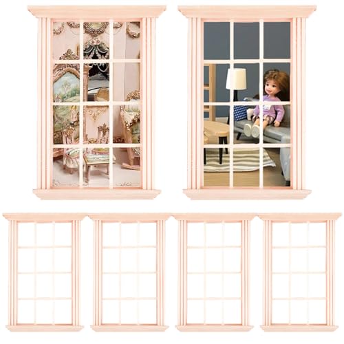 CAKEEYUM Dollhouse Fenster 6PCS 1:12 Hölzer unbemalte Puppenhausmöbel DIY Friendly Realistic Dollhouse Miniatures Dollhouse Accessoire von CAKEEYUM