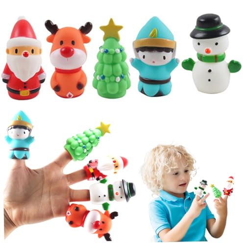 CAKEEYUM Fingerpuppen, 5pcs 5 Styles Weihnachtsspielzeug und Tierfingerpuppen, PVC interaktive Fingerpuppen für Kinder im Alter von 3 bis 5 Party Gefälligkeiten Goodie Bag Füllstoffe von CAKEEYUM