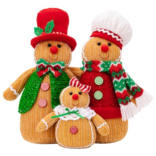 CAKEEYUM Gingerbread Plush 12x9in Familie Themeed Flecken Weihnachtsgingerbread -Dekor mit Hut, Schal und entzückende Lebkuchen -Weihnachtsdekoration für Zuhause, Party, Mall von CAKEEYUM