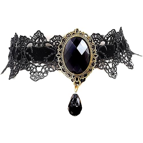 CAKEEYUM Gotische Schwarze Spitzen Halskette Halsharmon Halween Vampir Schwarze Spitzen Halskette Halskette Kristallschmuck von CAKEEYUM