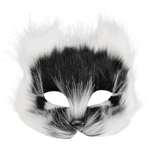 CAKEEYUM Halloween Pelzmaske Kunstpelz Fuchsmaske atmungsaktive Halbgesichts Katzenmaske Tiermasken mit verstellbarem Riemen für Maskenball Halloween Mottoparty von CAKEEYUM