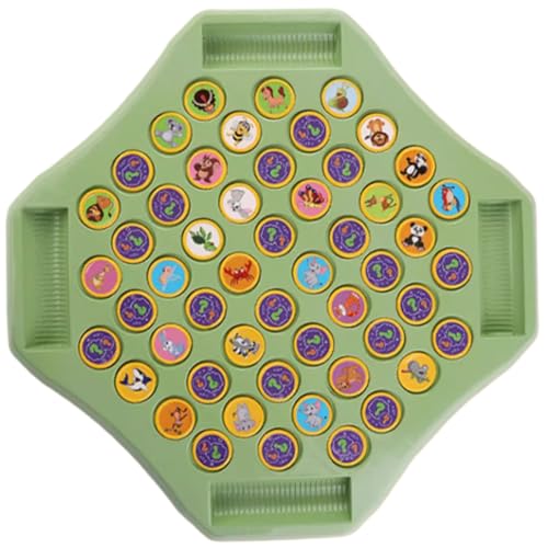 CAKEEYUM Kleinkind -Matching -Spiel -Cartoon -Muster Flip Chess Memory Games mit 52 Schachlöchern und 58pcs Schach Easy Matching Schachbrettspiel für Kindergartenvorschule, Animal, Animal von CAKEEYUM