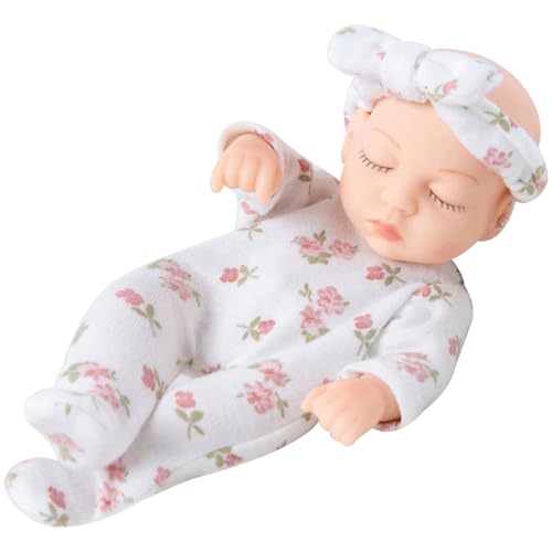 CAKEEYUM Mini Babypuppen 7 Zoll weiche Vinyl Neugeborene Babypuppe Realistische winzige Babypuppe mit Blumenkleidung tragbare Mini Silicone Babypuppen für Kindergeschenke von CAKEEYUM