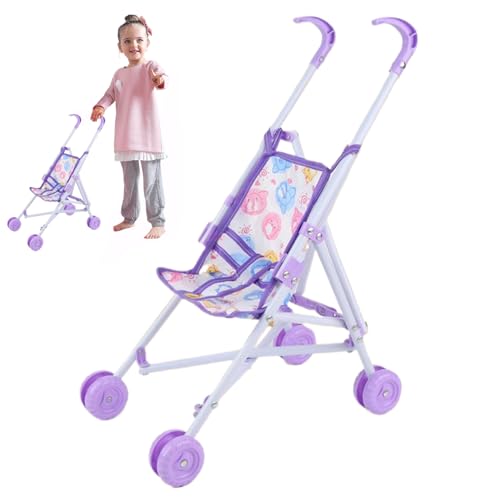 CAKEEYUM Puppenbuggy zusammenklappbarer tragbarer Puppenwagen mit T förmigem Sicherheitsgurt und Schiebegriff Abnehmbarer und waschbarer Puppenwagen für Mädchen Rollenspiele lila von CAKEEYUM