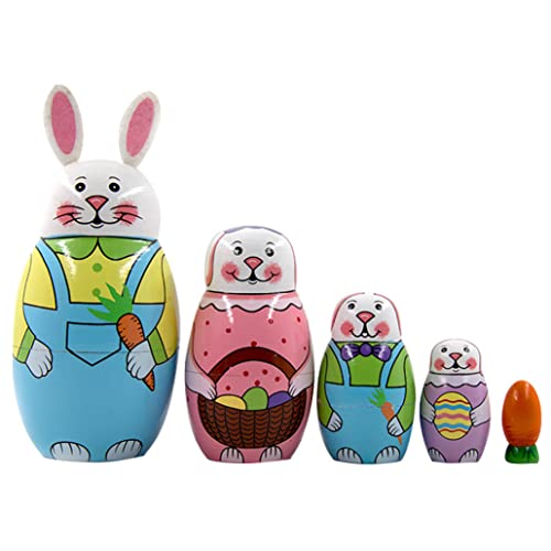 CAKEEYUM Russische Matrjoschka Puppen 5 Stück/Set süßes hölzernes Kaninchen Hasen Matrjoschka Puppen Set Osterhase Karotte russische Matrjoschka Puppe Spielzeuggeschenk von CAKEEYUM