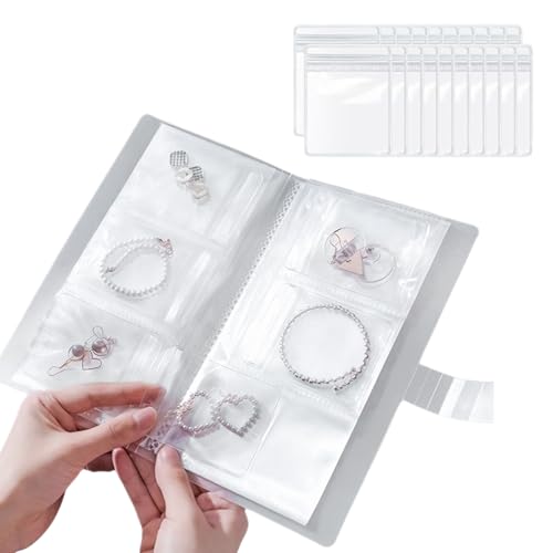 CAKEEYUM Schmuck Speicherbuch transparentes PVC -Schmucklagerbuch mit 84 Fächern tragbarer Knickled Clear Jewelry Organizer für Reisehausgebrauch (Buch+20 Taschen) Spiel von CAKEEYUM