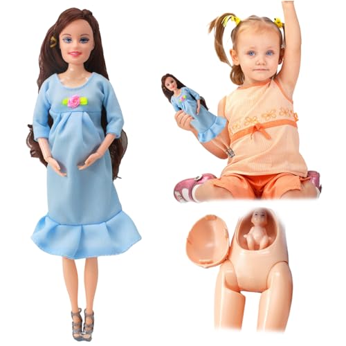 CAKEEYUM Schwangere Puppe 11.5 ABS -Plastik Schwangeres Mutterspielzeug mit Babypuppen kreativer schwangerer Puppe mit einem Baby im Bauch für Kindergeschenk, blaues Spiel von CAKEEYUM