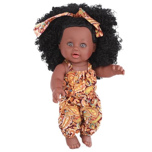 CAKEEYUM Schwarze Babypuppen 14 Zoll weich bewegungsfähiger Joint Afroamerikaner Realistisches Babypuppen Mädchen mit lockigem Haar und tragbare Kleidung Vinyl für Kinder für Kinder Geschenke (gelb) von CAKEEYUM