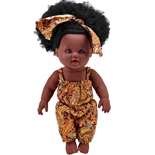 CAKEEYUM Schwarzes Mädchen Puppe afroamerikanische Babyspielpuppen 12 Zoll lockiges Haar Brown für Kinder Geburtstagsgeschenk Afrikanische Mädchen Puppenblack Girl Doll Babyspiel Puppen von CAKEEYUM