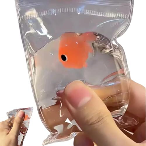 CAKEEYUM Stressspielzeug realistischer Fische mit transparenter PVC -Tasche süßes Squish Stress Relief Toy, 4x3 Zoll Soft Squeeze Spielzeug für Angst und Entspannung Kinder Erwachsene Geschenk von CAKEEYUM