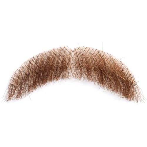 Gefälschter Bart 4x1 '' Leichtes menschliches Haar mit unsichtbarem Netz, realistischer Schnurrbart-Lenker dicke männliche hautfreundliche Schnurrbart für Mann Frauen Halloween Cosplay-Kostüm, Brown von CAKEEYUM