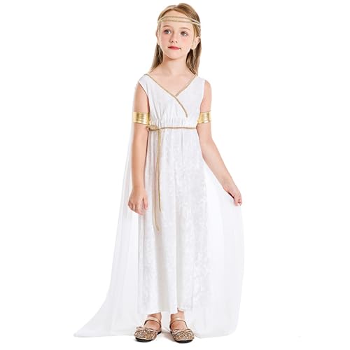 Griechische Göttin Kostüm für Kinder, Polyester weiße griechische Göttin Kleid Athena Toga Römisch Griechisch Kleid Halloween Kostüme Cosplay Griechisches Dress -Up -Outfit Set m griechische Göttin K von CAKEEYUM