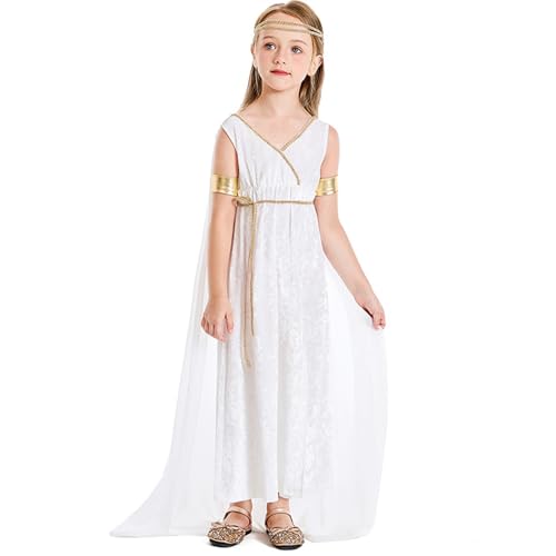 Griechisches Göttinnenkostüm für Kinder, Polyester Weiß Griechisches Göttinnenkleid Athena Toga Römisches Griechisches Kleid Halloweenkostüme Cosplay Griechisches Verkleidungsset M Griechisches von CAKEEYUM