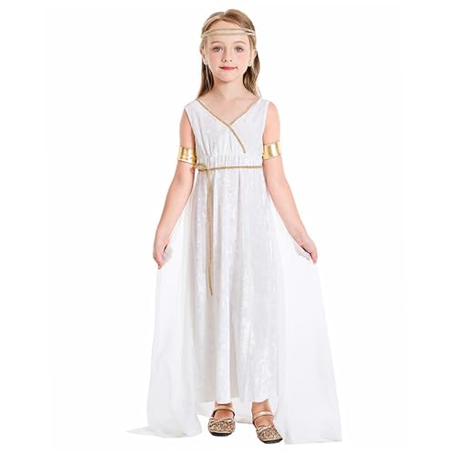 Griechisches Göttinnenkostüm für Kinder, Polyester Weiß Griechisches Göttinnenkleid Athena Toga Römisches Griechisches Kleid Halloweenkostüme Cosplay Griechisches Verkleidungsset S Griechisches von CAKEEYUM