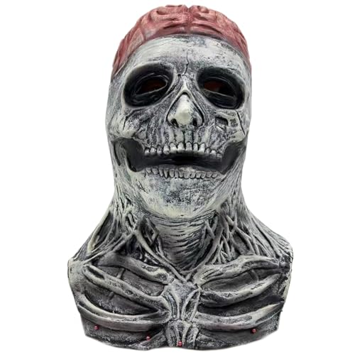 Halloweenmaske 3D Vollkopf Horror Totenkopfmaske mit beweglichem Mund realistische gruselige Latexmaske für Halloween Maskerade Kostümparty Karneval Halloweenmaske Skelettmaske Totenkopfmaske Gru von CAKEEYUM