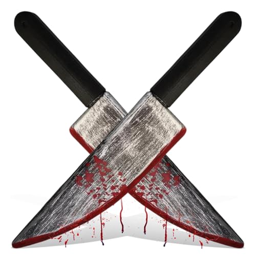 Halloweenmesser 2 Stück realistisches blutiges Kunstmesser 38 1 x 7 6 cm Plastik Requisitenmesser handgeführtes dekoratives Spielzeugmesser für Party Streich Cosplay Dekorationen Kunstmesser Requ von CAKEEYUM