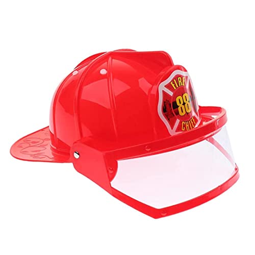 Kids Fireman Helm Sicherheitshelm Feuerwehrmann Chief Hat Rollenspiel Spielzeug Spielzeug Kostüm rot von CAKEEYUM