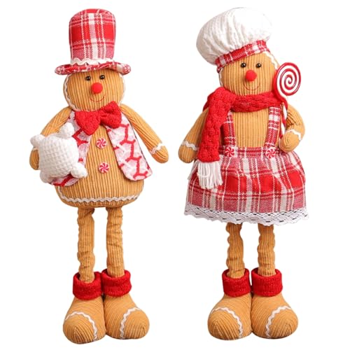 Lebkuchen -Plüsch mit dehnbarem Bein 2pcs männliche und weibliche Lebkuchendekoration mit Kleidung auf entzückender Lebkuchen Weihnachtsdekoration für Zuhause, Party Lebkuchen -Plushgingerbread Man G von CAKEEYUM