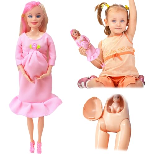 Schwangere Puppe 11,5 Zoll ABS Kunststoff, Spielzeug für schwangere Mutter mit Babypuppe, kreative schwangere Puppe mit einem Baby im Bauch, als Geschenk für Kinder, Stil 2, schwangere Puppe, Ba von CAKEEYUM