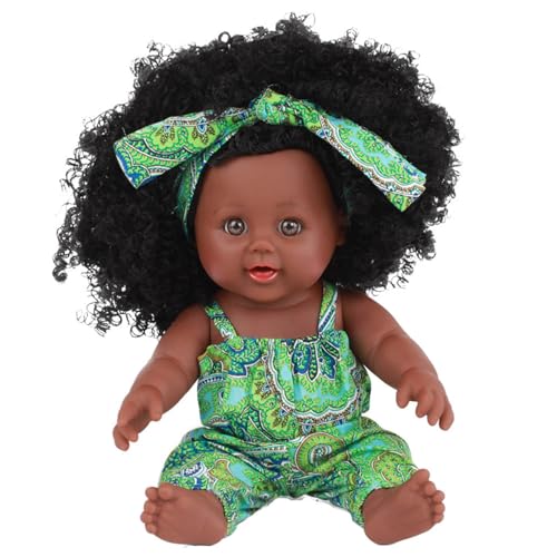 Schwarze Babypuppen, 14 Zoll, weiche, bewegliche Gelenke, afroamerikanische, realistische Babypuppen, Mädchen mit lockigem Haar und tragbarer Kleidung, bewegliche kleine Babypuppe aus Vinyl für von CAKEEYUM