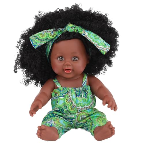 Schwarze Babypuppen 14 Zoll weiche bewegliche Gelenke afroamerikanische realistische Babypuppen Mädchen mit lockigem Haar und tragbarer Kleidung bewegliche kleine Babypuppe aus Vinyl für Kinderge von CAKEEYUM