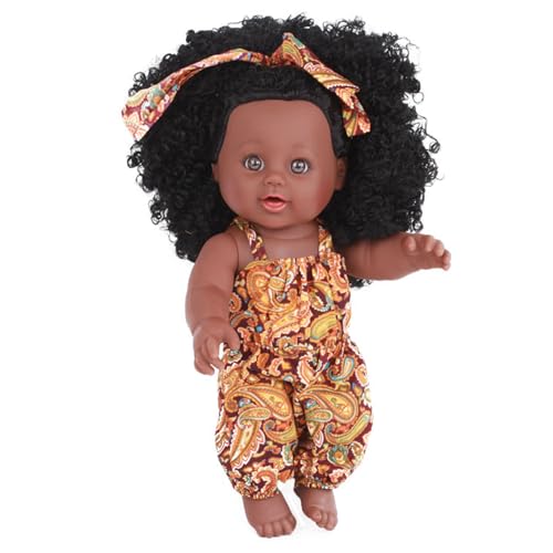 Schwarze Babypuppen 14 Zoll weiche bewegliche Gelenke afroamerikanische realistische Babypuppen Mädchen mit lockigem Haar und tragbarer Kleidung bewegliche kleine Babypuppe aus Vinyl für Kinderge von CAKEEYUM