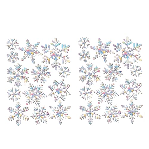 Snowflake -Aufkleber, 2 Blech prismatischer Schneeflocken -Sonnenfänger Aufkleber, Schneeflocken Weihnachtsfenster Klinge, nicht klebrigem Weihnachtsaufkleber, statischer Aufkleber für Weihnachtshomi von CAKEEYUM