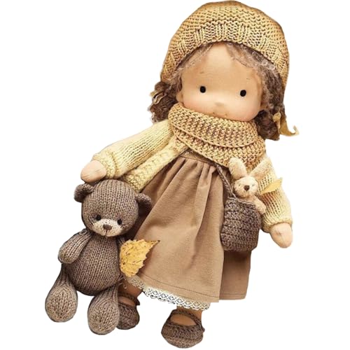 Stoffpuppe, niedliche lockige Haarmädchen -Stoffpuppe mit Hut, Crossbody -Tasche und Kleid, 10 Zoll weiche Lappenbabypuppe Geschenke für Babys und Kleinkinder Weihnachtsgeburtstag, Style 1 -Spiel von CAKEEYUM