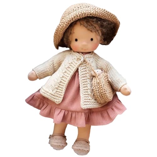 Stoffpuppe, niedliche lockige Haarmädchen -Stoffpuppe mit Hut, Crossbody -Tasche und Kleid, 10 Zoll weiche Lappenbabypuppe Geschenke für Babys und Kleinkinder Weihnachtsgeburtstag, Style 2 Game von CAKEEYUM