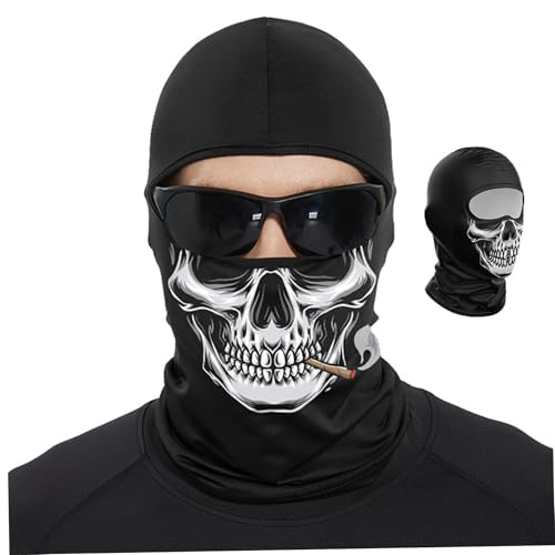 Totenkopfmaske Anti UV Geistermaske für das ganze Gesicht hochelastische Skelettmaske aus Eisseide gruselige Geistermaske für Motorrad Fahrrad Skateboard Wandern Skifahren Schneemobil Snowboard T von CAKEEYUM