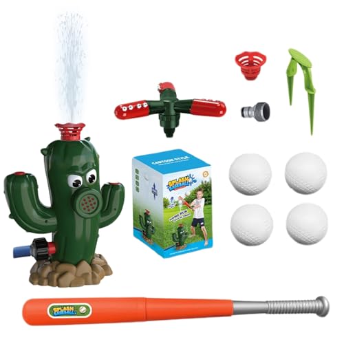 Wassersprinkler Baseballspielzeug für Kinder, 2 in 1 Kaktus Baseball Wassersprinkler mit 4 Baseballs, Baseball Sprinklerspielzeug mit 360° drehbarem Sprühkopf für Wassersprinkler im Sommer, Gart von CAKEEYUM