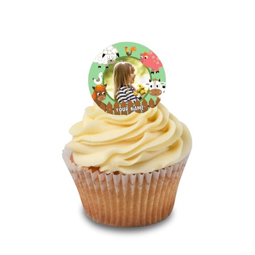 Cakeshop Cupcake Personalisierte Essbare Kuchenaufleger Bauernhoftiere Freunde | Individueller Text oder Name | Für Geburtstage & Feiern | Verschiedene Formen & Größen | Zuckerguss & Oblatenpapier von CAKESHOP edible cake toppers EST. 2012