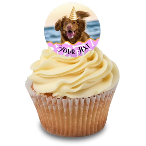 Cakeshop Cupcake Personalisierte Essbare Kuchenaufleger Hund Geburtstag Thema | Personalisieren Sie mit Ihrem Bild & Text | Für Geburtstage & Feiern | Zuckerguss- oder Oblatenpapier-Optionen von CAKESHOP edible cake toppers EST. 2012