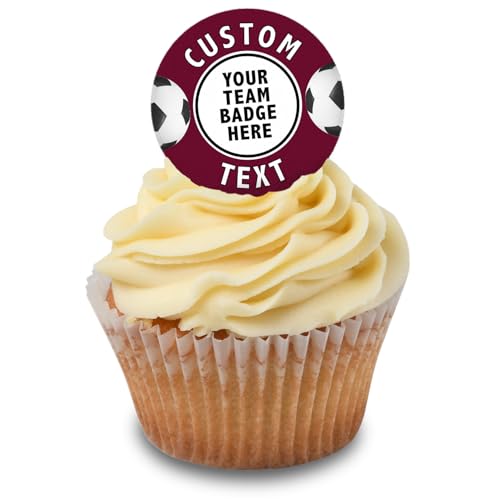 Cakeshop Cupcake Personalisierte Essbare Kuchenaufleger Mit Claret Fußballrand | Personalisieren Mit Ihrem Bild & Namen | Für Geburtstage & Feiern | Zuckerguss- & Oblatenpapier-Optionen von CAKESHOP edible cake toppers EST. 2012