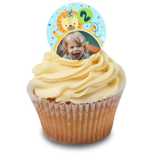 Cakeshop Cupcake Personalisierte Essbare Kuchenaufleger Mit Orange & Blau Party Löwe | Personalisieren Sie Bild & Alter | Für Geburtstage & Feiern | Zuckerguss & Oblatenpapier Optionen von CAKESHOP edible cake toppers EST. 2012