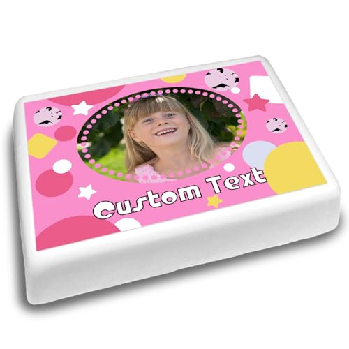 Cakeshop Landschaft Personalisierter Essbarer Kuchenaufleger Rosa & Gelbe Geometrische Formen Rand & Text|Benutzerdefiniertes Bild, text|Geburtstage Feiern|Mehrere Formen Größen|Zucker/Oblatenpapier von CAKESHOP edible cake toppers EST. 2012