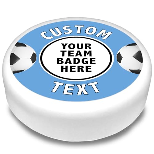 Cakeshop Runde Personalisierte Essbare Tortendekoration Mit Himmelblauem Fußballrand | Personalisieren Sie Bild & Name | Für Geburtstage & Feiern | Mehrere Formen & Größen | Zuckerguss & Oblatenpapier von CAKESHOP edible cake toppers EST. 2012