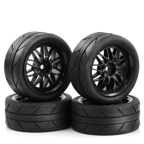 CALIBAN 1/10 RC Drift Reifen 65 mm auf Autorädern Rennwagen Straßenreifen für TT01 TT02 XV01 XV02 PTG-2, Schwarz von CALIBAN