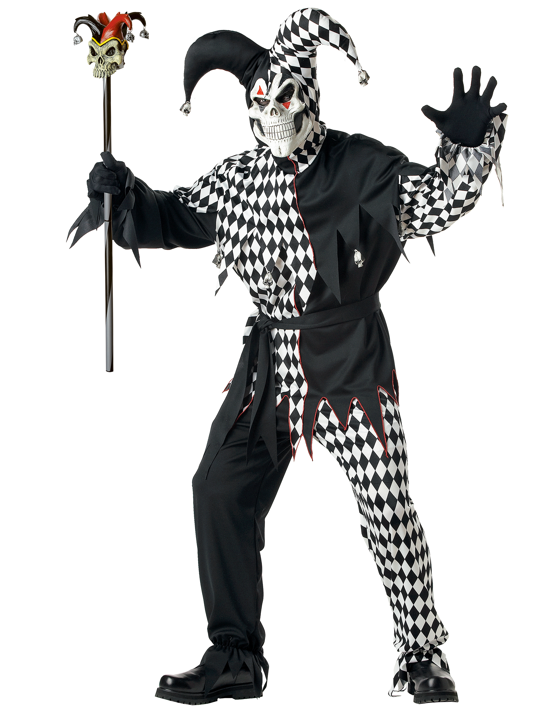 Böser Clown-Kostüm für Herren Harlekin Halloween-Kostüm schwarz-weiss von KARNEVAL-MEGASTORE